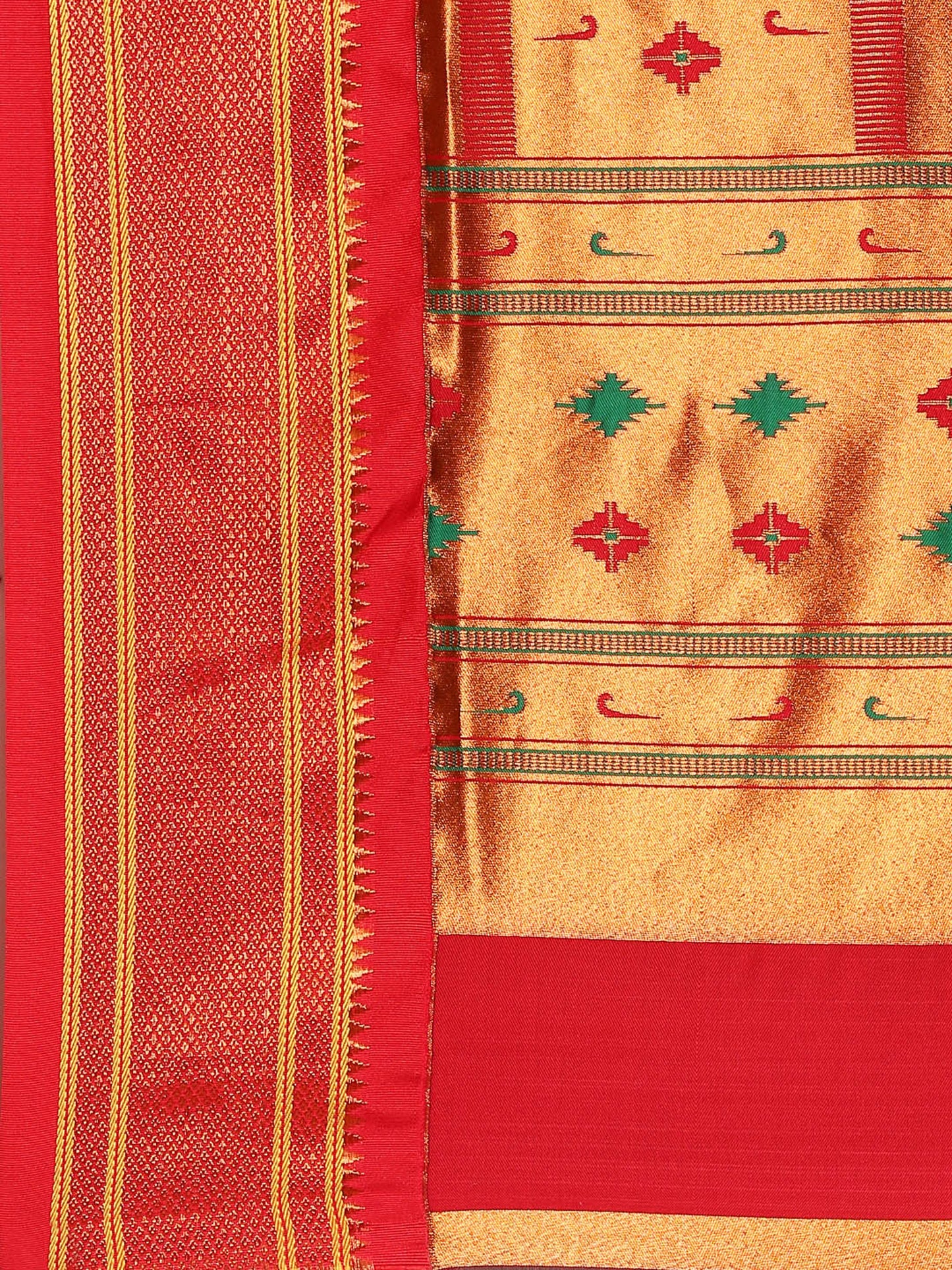 Gopi Bottle Green & Red Soft Silk Fancy Pallu Paithani Saree