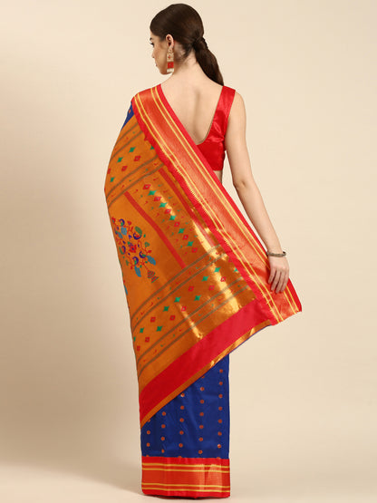 Gopi Royal Blue & Red Soft Silk Fancy Pallu Paithani Saree