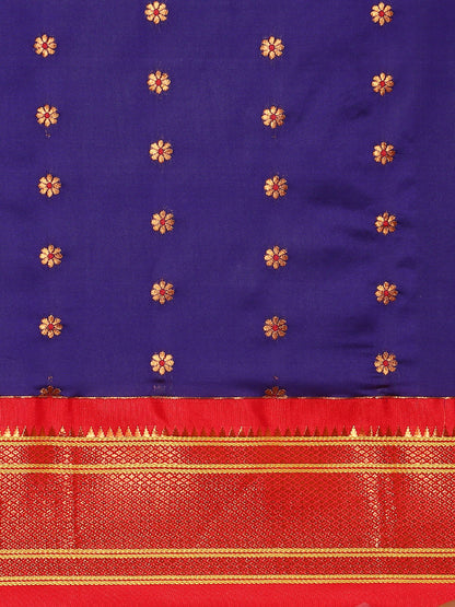 Gopi Indigo Blue & Red Soft Silk Fancy Pallu Paithani Saree