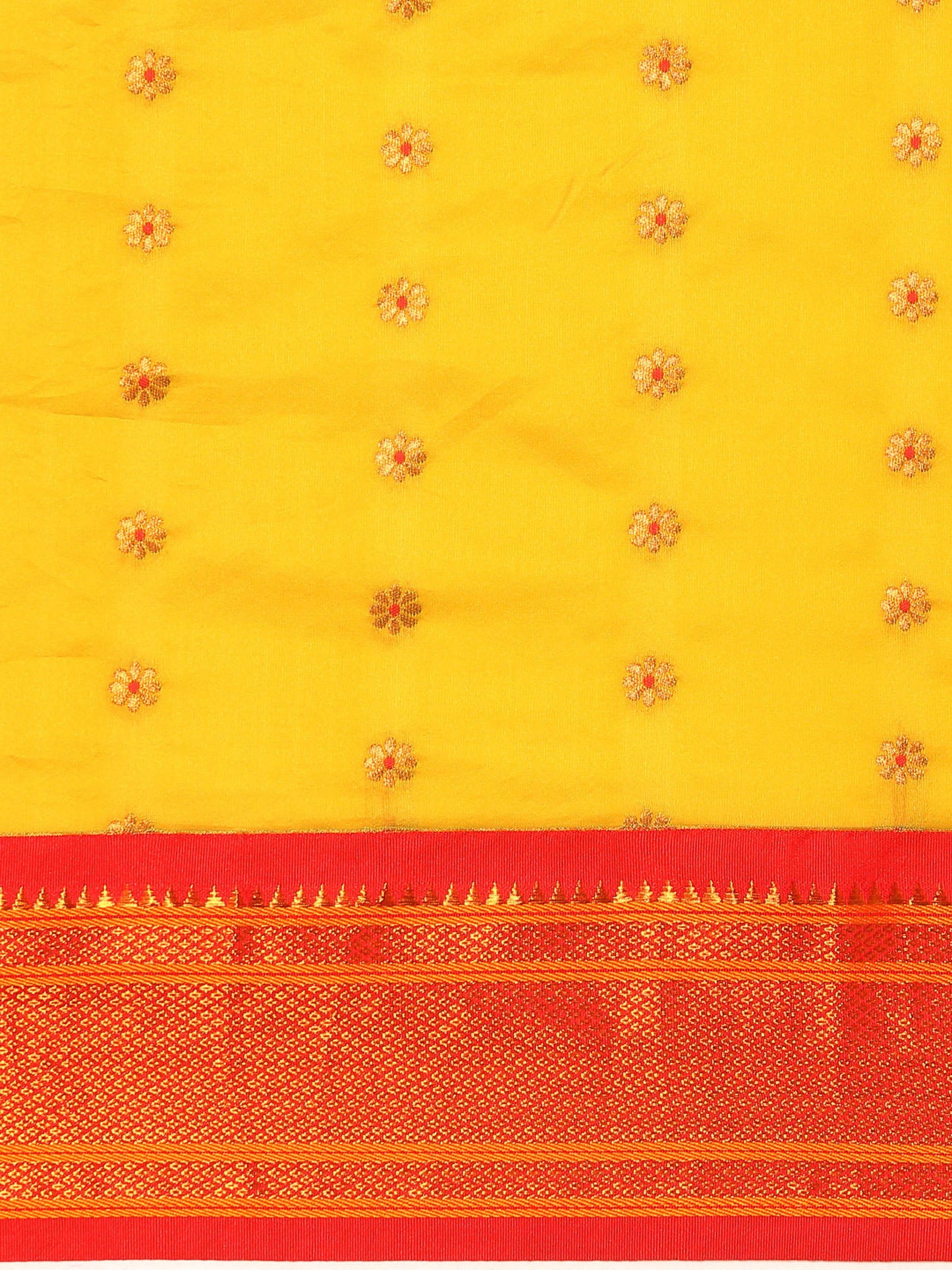 Gopi Mustard & Red Soft Silk Fancy Pallu Paithani Saree
