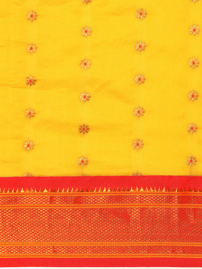 Gopi Mustard & Red Soft Silk Fancy Pallu Paithani Saree