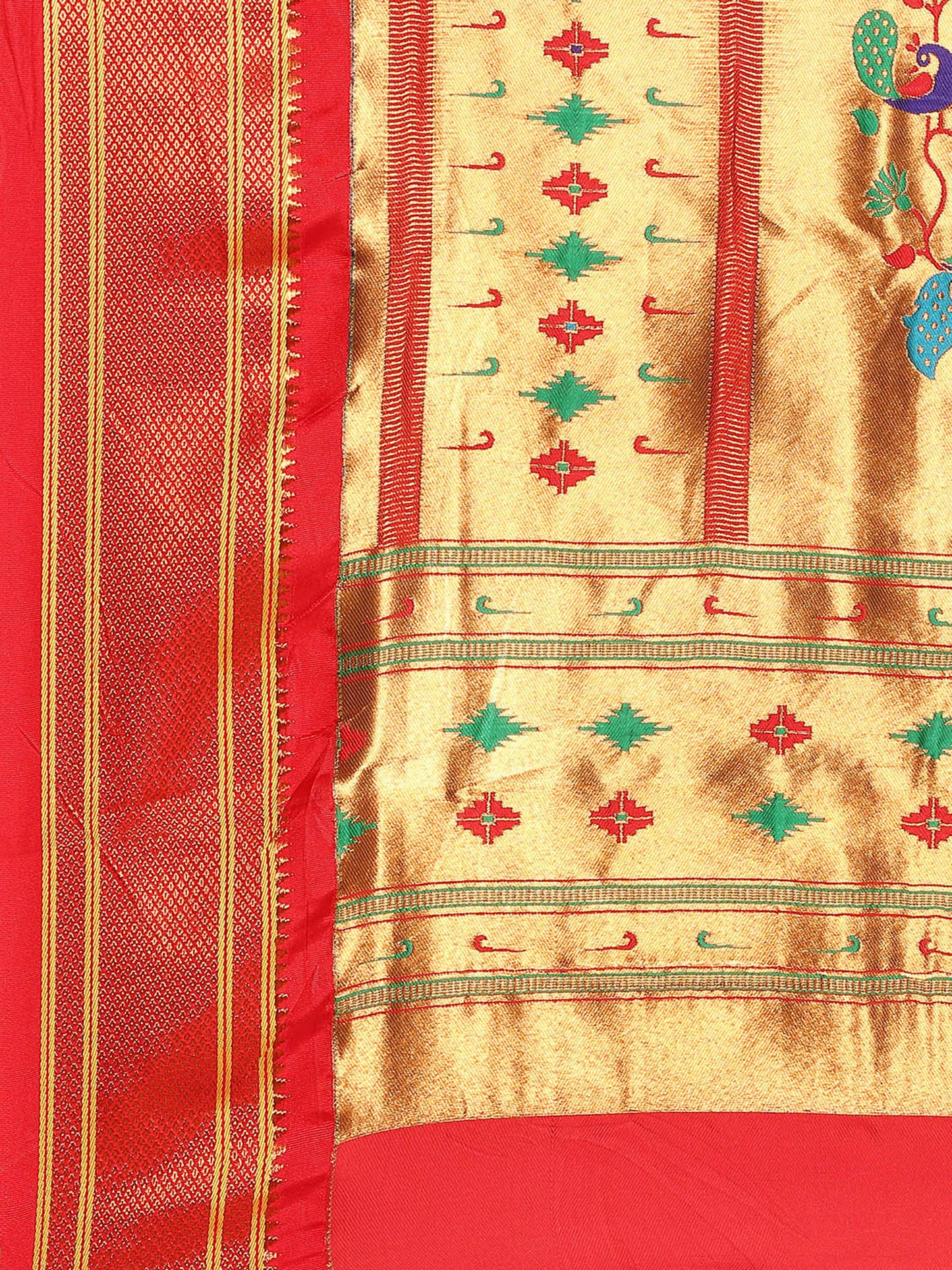 Gopi Chintamani & Red Soft Silk Fancy Pallu Paithani Saree