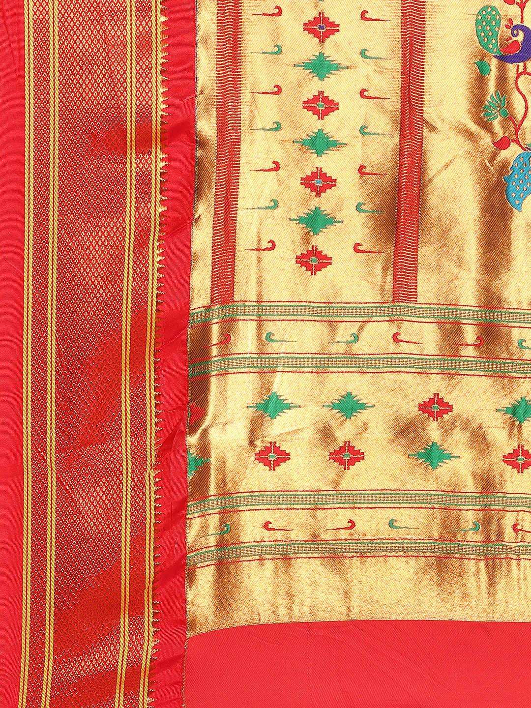            Gopi Chintamani Blue & Red Soft Silk Muniya Paithani Saree     Varkala Silk Sarees