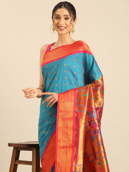 Gopi Rama & Pink Soft Silk Fancy Pallu Paithani Saree