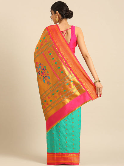Gopi Sea Green & Pink Soft Silk Fancy Pallu Paithani Saree