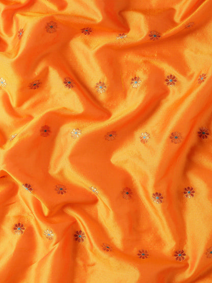 Muniya Paithani Saree Silk Blend with Zari Border and Peacock Pallu, Bridal, Festive ready, 5.5 Meter | Gopi Orange & Rama
