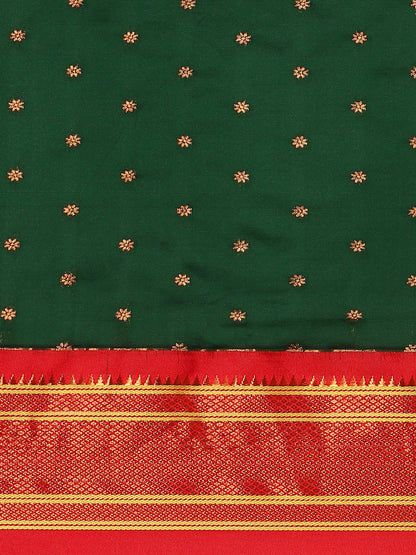 Rashmika Bottle Green & Red Soft Silk Double Pallu Paithani Saree