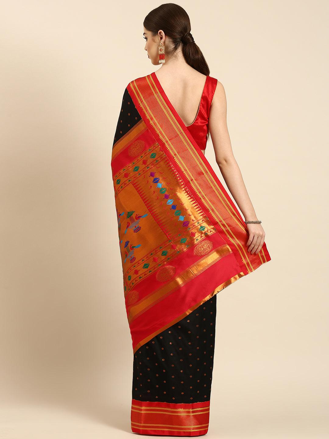            Rashmika Black & Red Soft Silk Double Pallu Paithani Saree     Varkala Silk Sarees