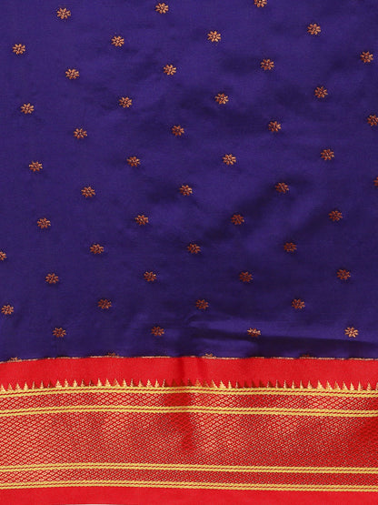 Rashmika Indigo Blue & Red Soft Silk Double Pallu Paithani Saree