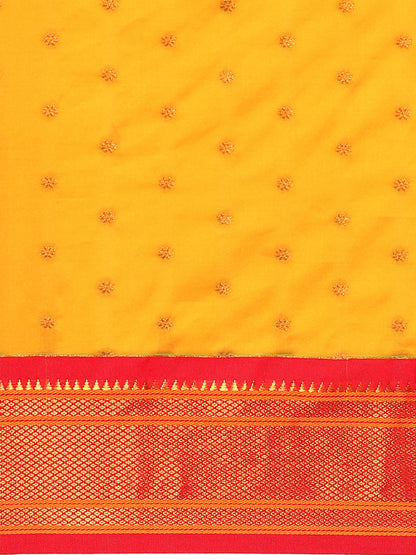 Rashmika Mustard & Red Soft Silk Double Pallu Paithani Saree