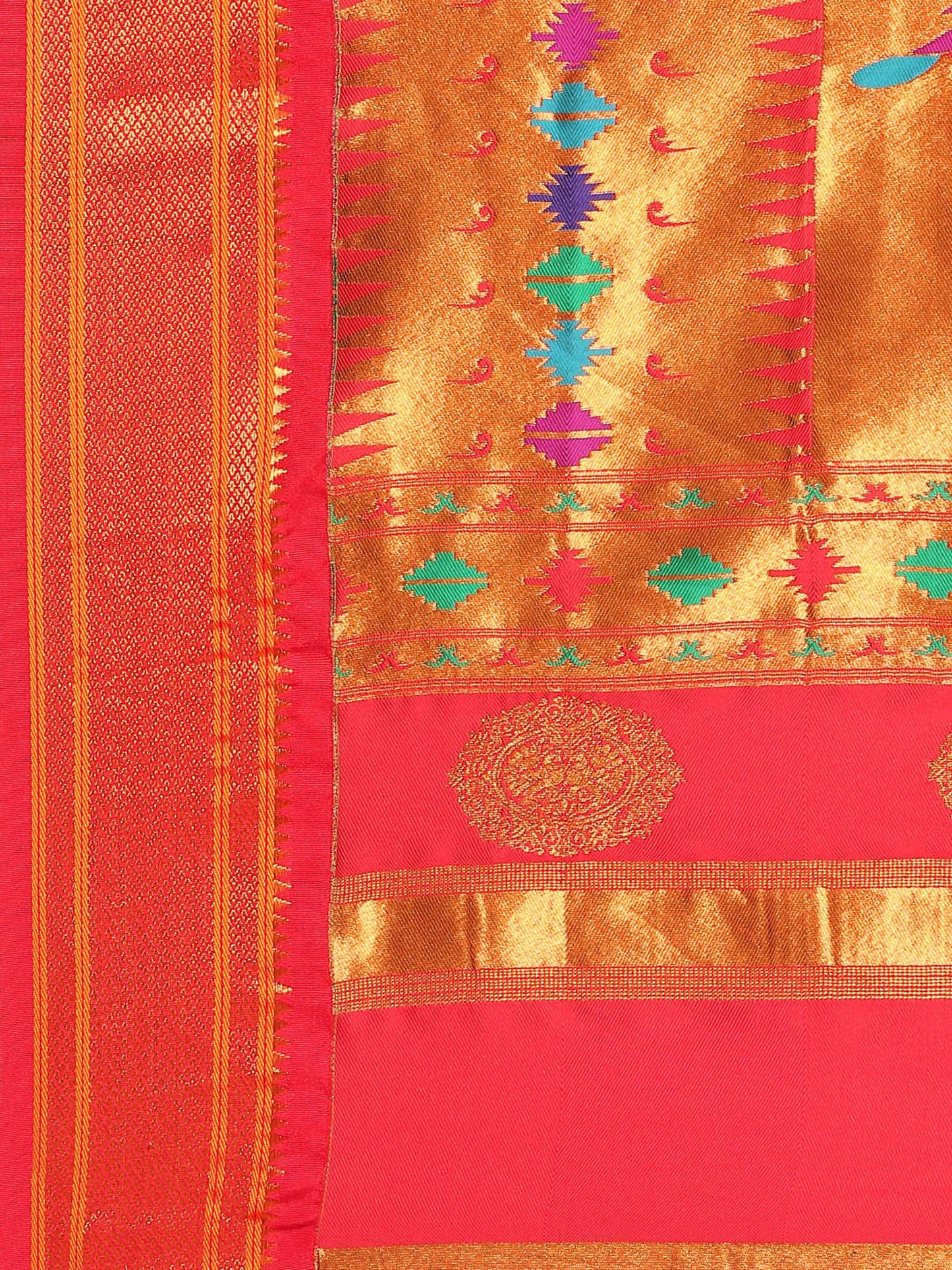 Rashmika Mustard & Red Soft Silk Double Pallu Paithani Saree