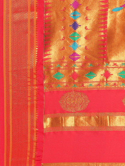 Rashmika Mustard & Red Soft Silk Double Pallu Paithani Saree