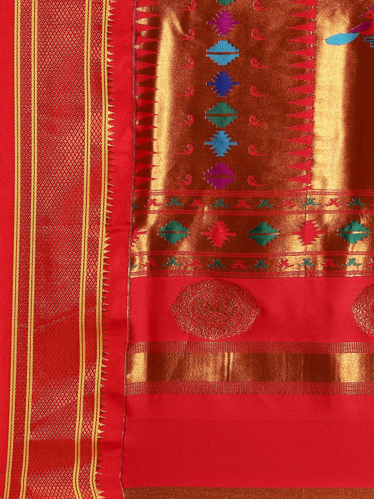 Rashmika Rama & Red Soft Silk Double Pallu Paithani Saree