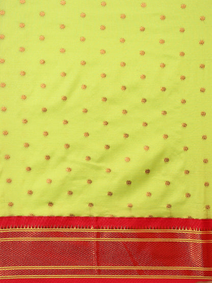 Rashmika Parrot Green & Red Soft Silk Double Pallu Paithani Saree