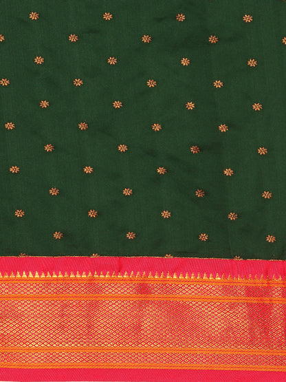 Rashmika Bottle Green & Pink Soft Silk Double Pallu Paithani Saree