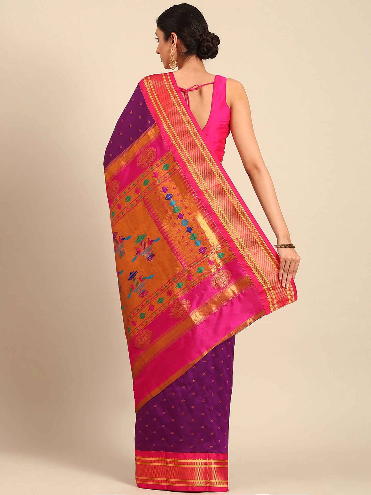 Rashmika Purple & Pink Soft Silk Double Pallu Paithani Saree