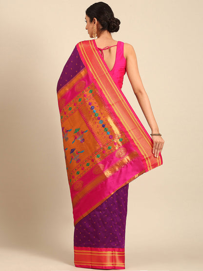 Rashmika Purple & Pink Soft Silk Double Pallu Paithani Saree