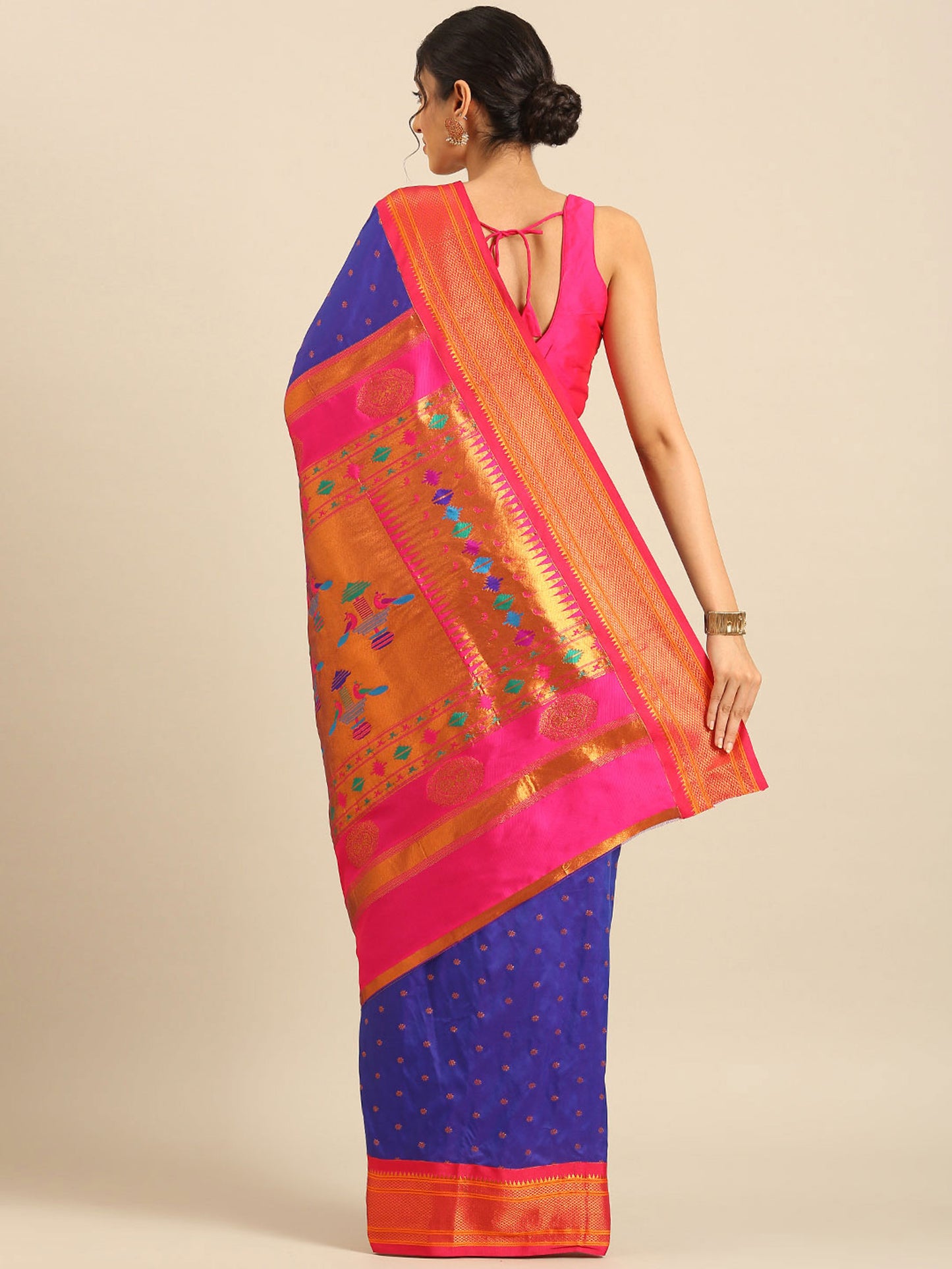 Rashmika Royal Blue & Pink Soft Silk Double Pallu Paithani Saree