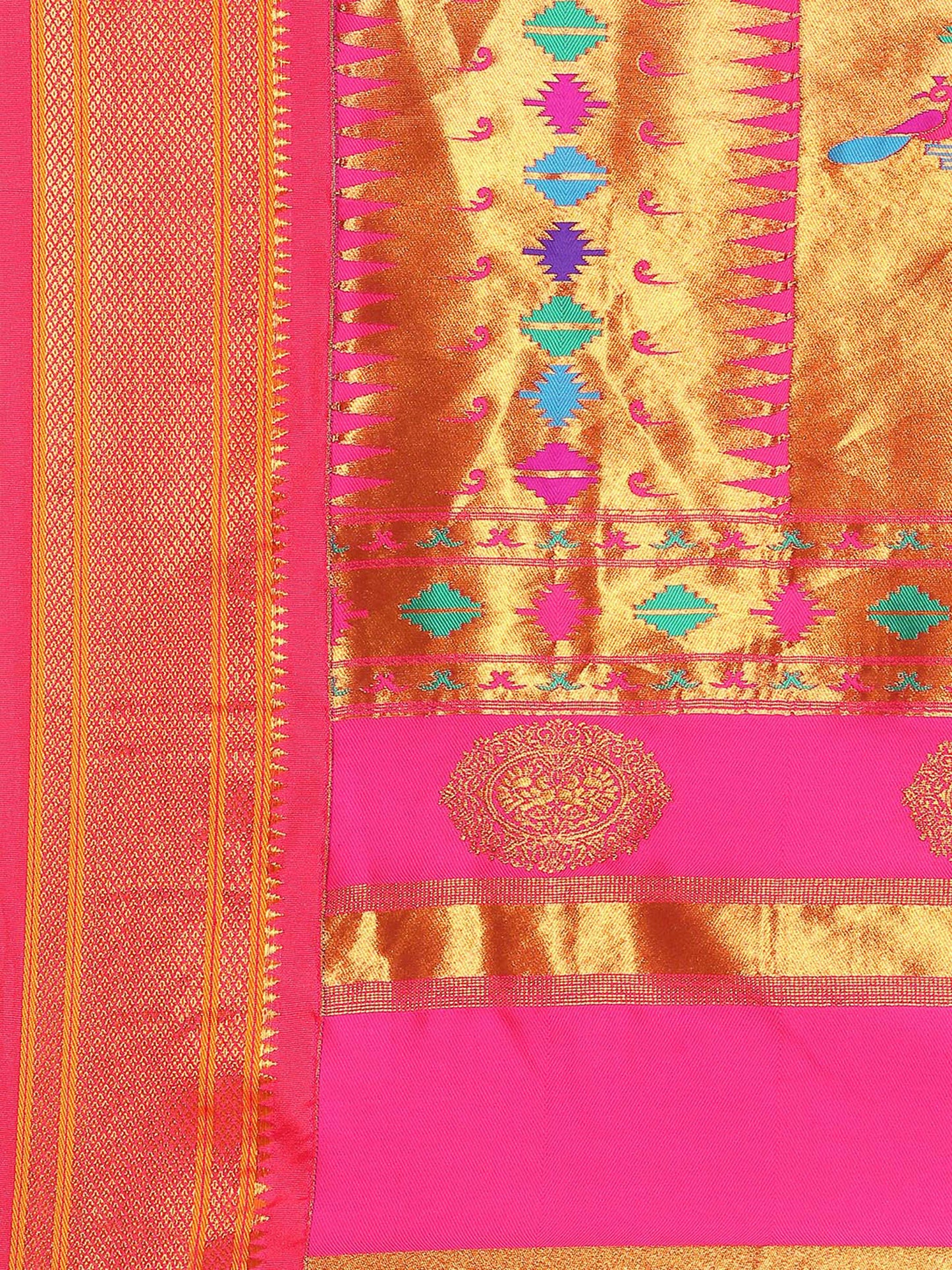 Rashmika Royal Blue & Pink Soft Silk Double Pallu Paithani Saree