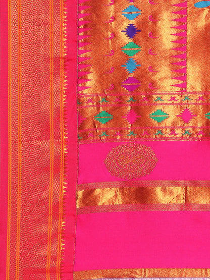 Rashmika Indigo Blue & Pink Soft Silk Double Pallu Paithani Saree