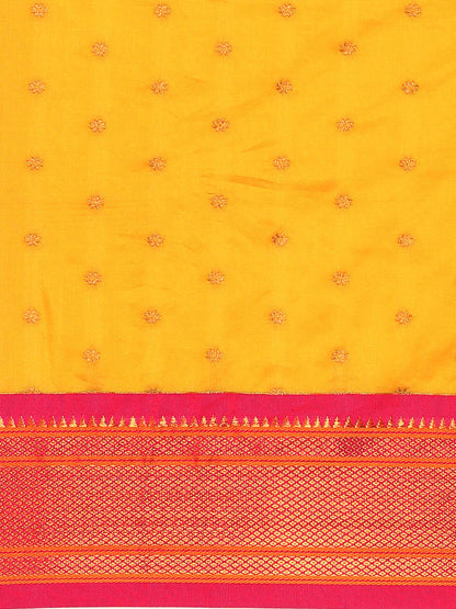 Rashmika Mustard & Pink Soft Silk Double Pallu Paithani Saree