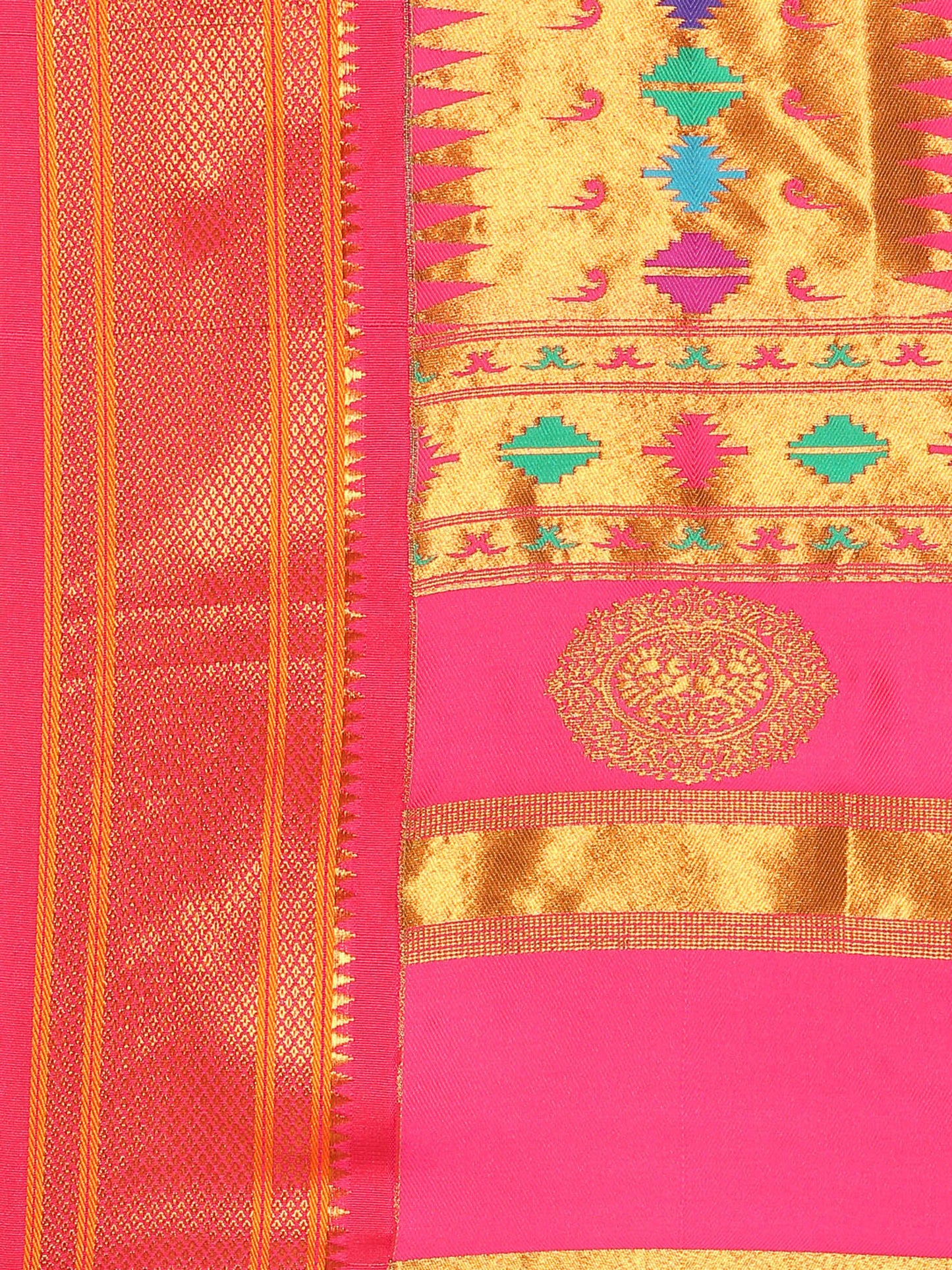 Rashmika Chintamani Blue & Pink Soft Silk Double Pallu Paithani Saree