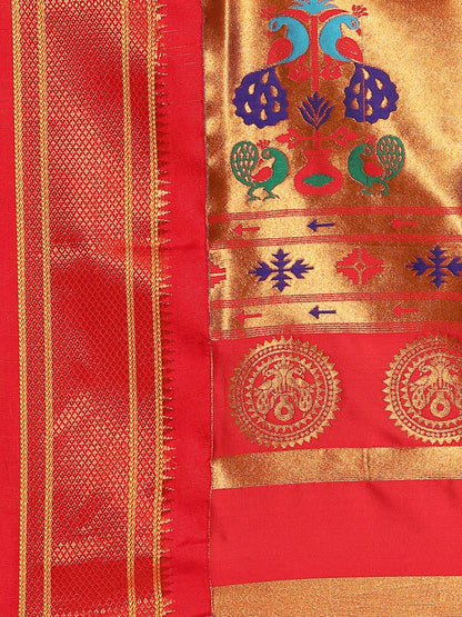            Usha Chintamani Blue & Red Soft Silk Maharani Paithani Saree     Varkala Silk Sarees
