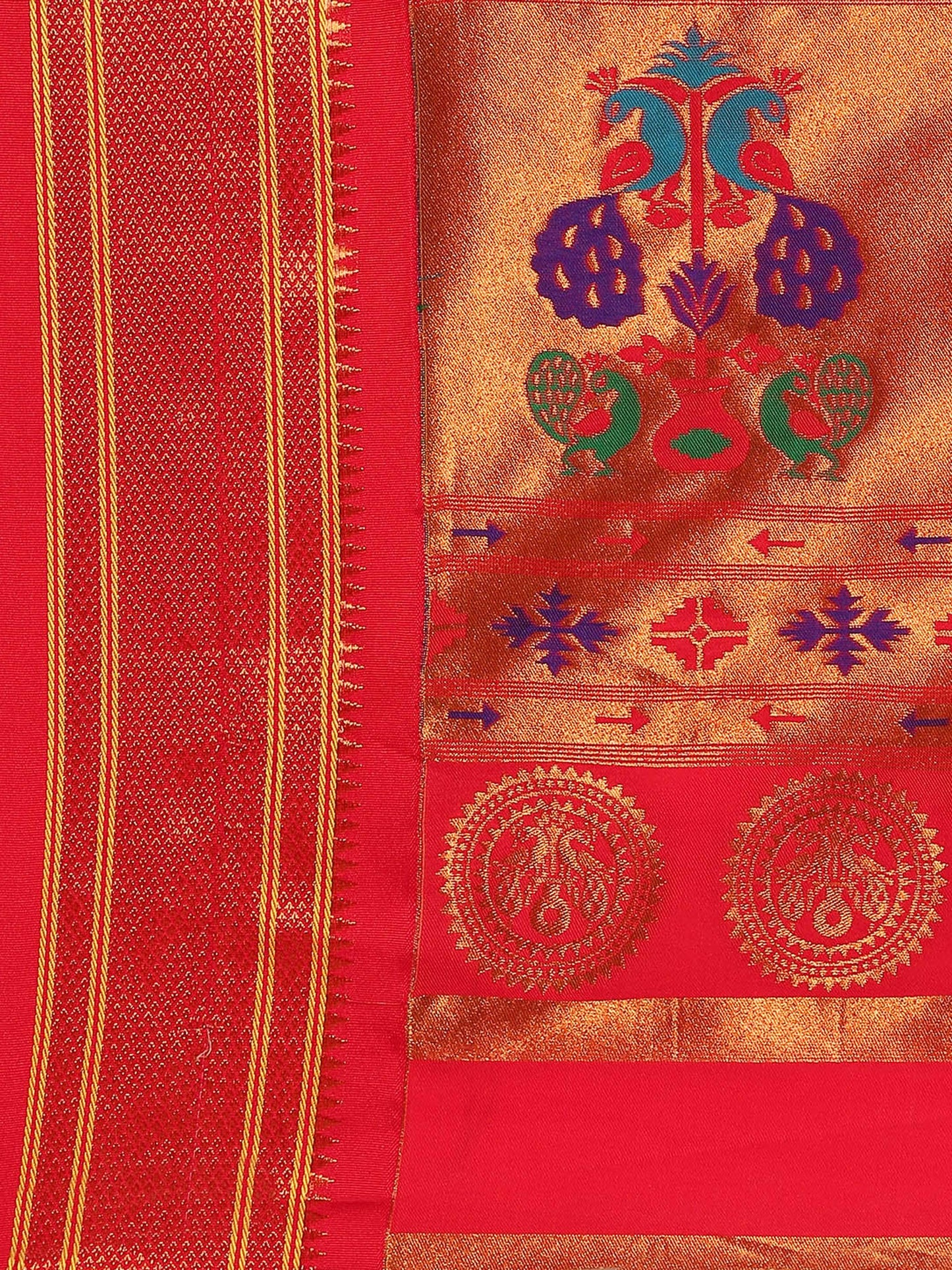            Usha Gold & Red Soft Silk Maharani Paithani Saree     Varkala Silk Sarees