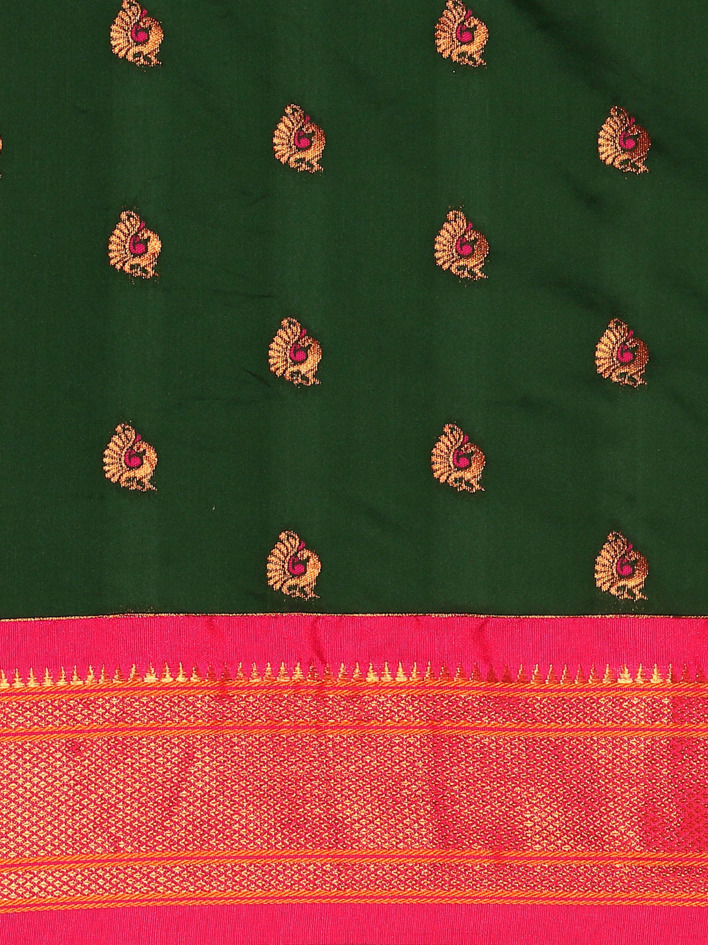 Usha Bottle Green & Pink Soft Silk Maharani Paithani Saree