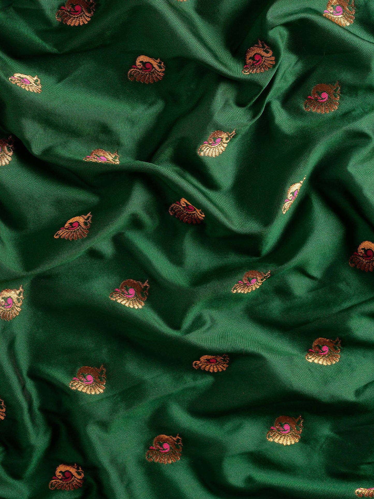Usha Bottle Green & Pink Soft Silk Maharani Paithani Saree