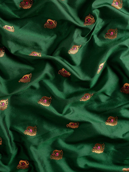 Usha Bottle Green & Pink Soft Silk Maharani Paithani Saree
