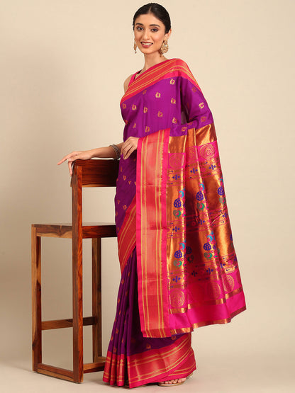 Usha Purple & Pink Soft Silk Maharani Paithani Saree