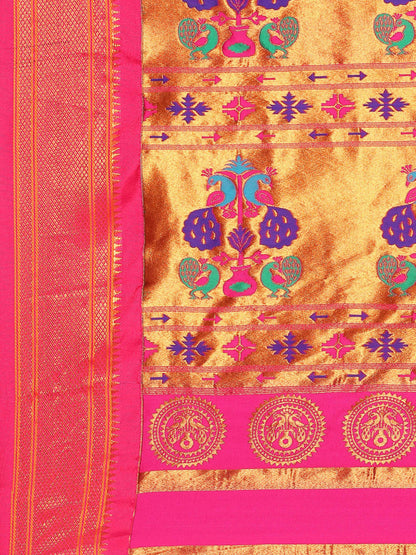 Usha Indigo Blue & Pink Soft Silk Maharani Paithani Saree