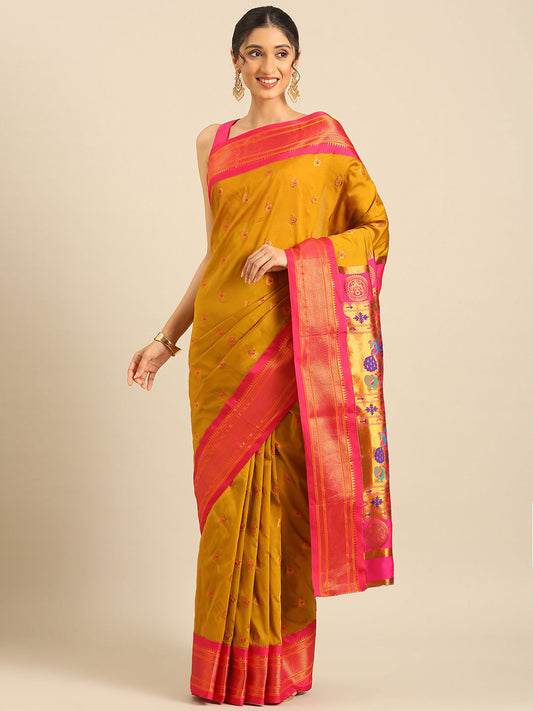 Usha Beige & Pink Soft Silk Maharani Paithani Saree