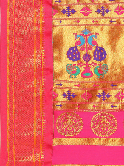 Usha Teal Blue & Pink Soft Silk Maharani Paithani Saree