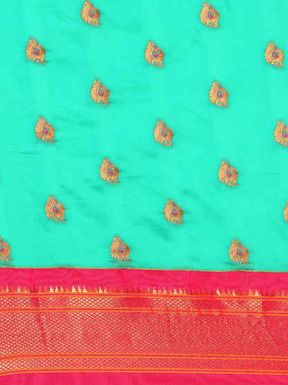 Usha Sea Green & Pink Soft Silk Maharani Paithani Saree