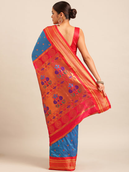 Umaa Firozi & Red Soft Silk Maharani Paithani Saree