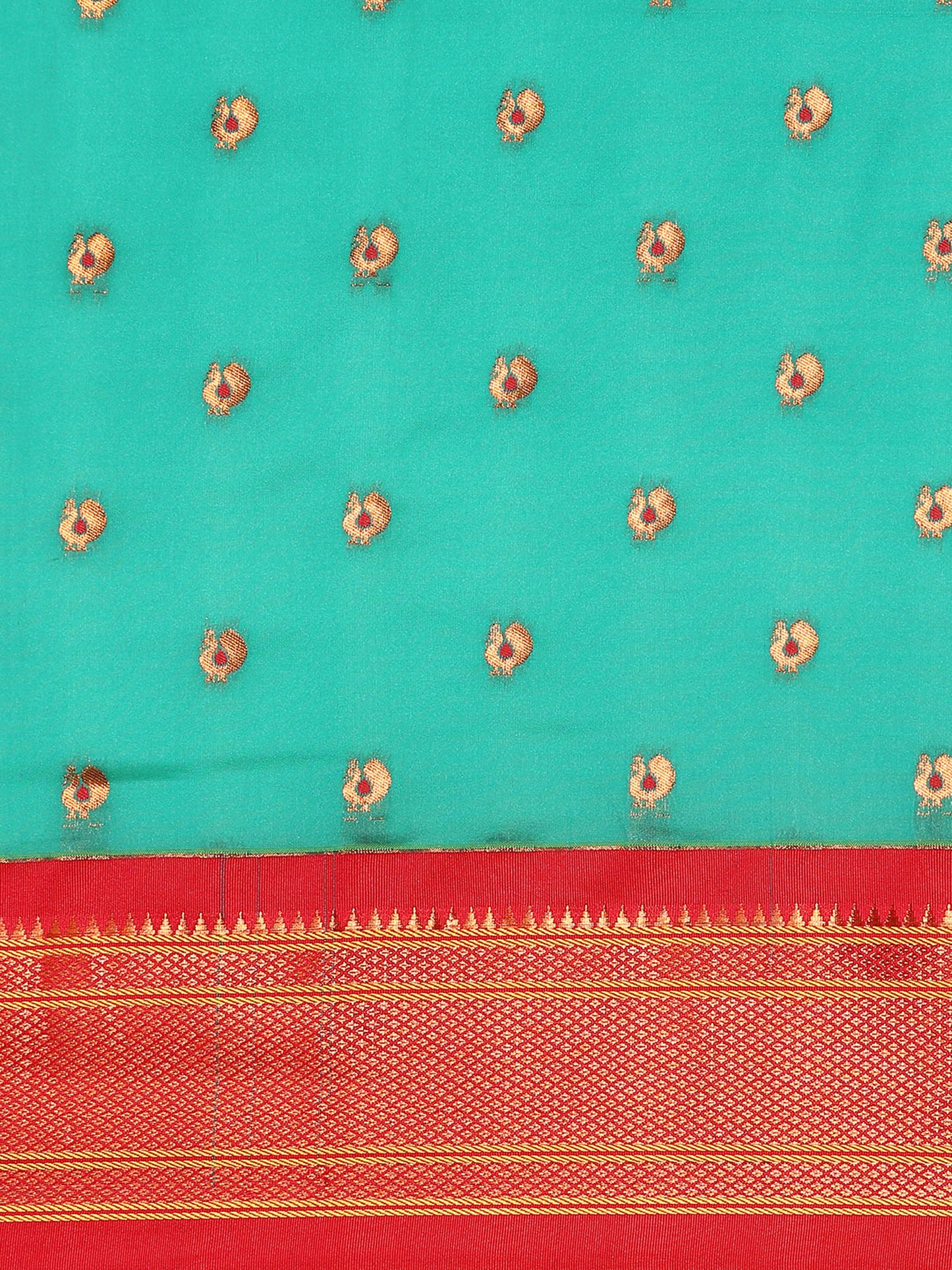 Umaa Sea Green & Red Soft Silk Maharani Paithani Saree