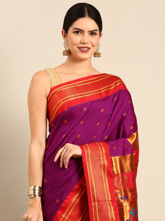 Diksha Purple & Red Soft Silk Maharani Paithani Saree