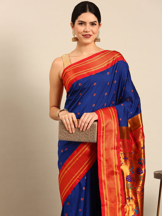 Diksha Royal Blue & Red Soft Silk Maharani Paithani Saree