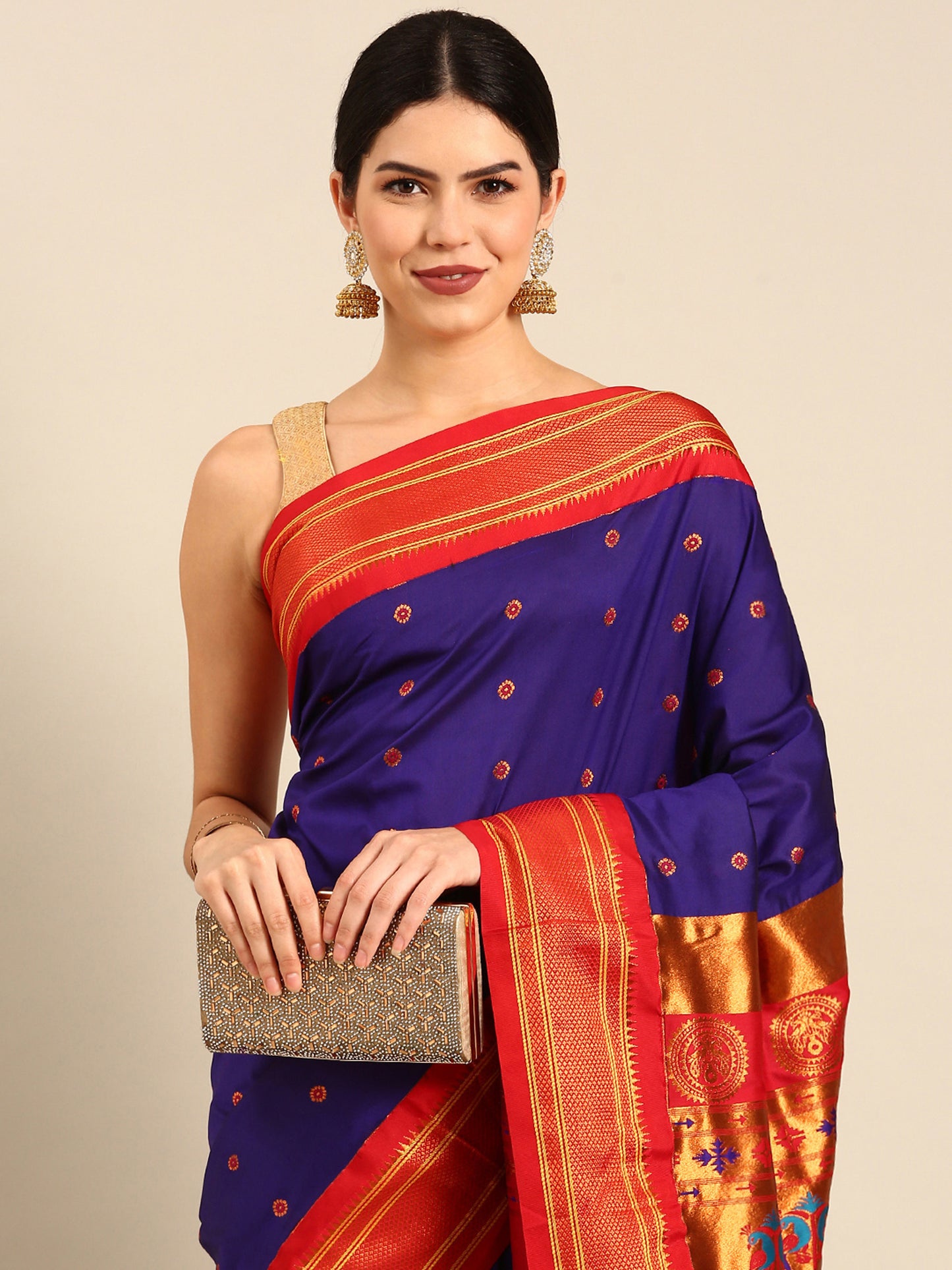 Diksha Indigo Blue & Red Soft Silk Maharani Paithani Saree