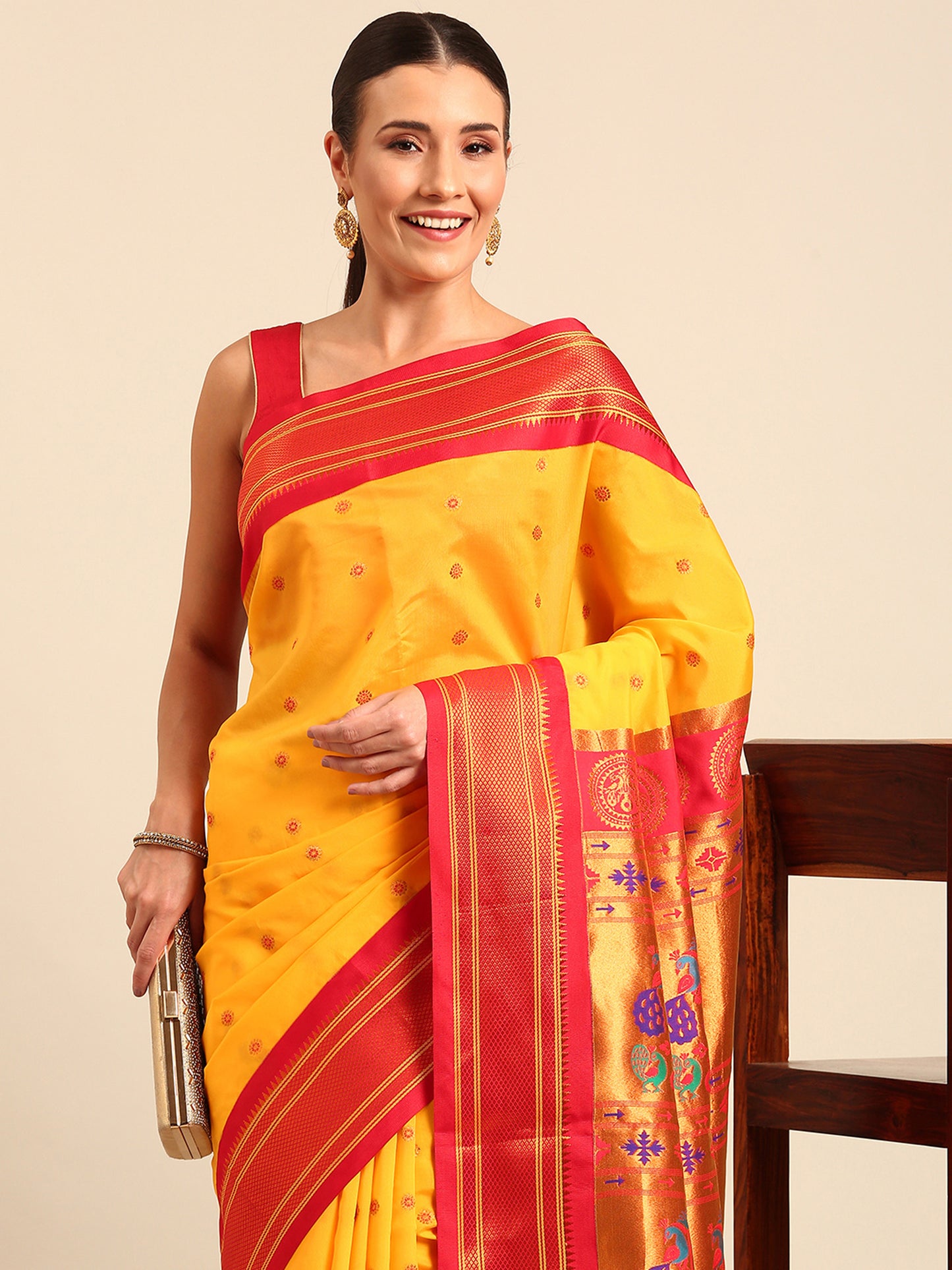 Diksha Haldi & Red Soft Silk Maharani Paithani Saree