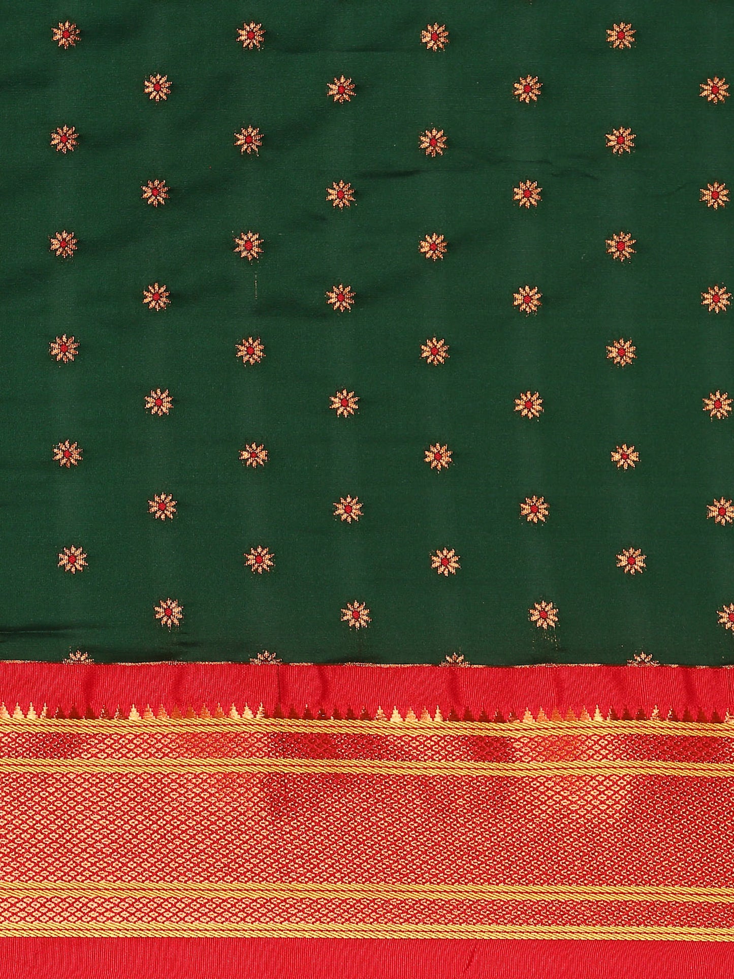 Raksha Bottle Green & Red Soft Silk Double Pallu Paithani Saree