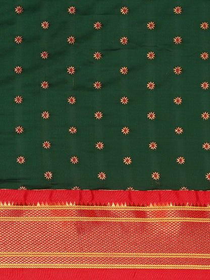 Raksha Bottle Green & Red Soft Silk Double Pallu Paithani Saree