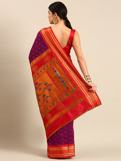 Raksha Purple & Red Soft Silk Double Pallu Paithani Saree