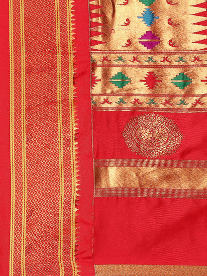 Raksha Royal Blue & Red Soft Silk Double Pallu Paithani Saree