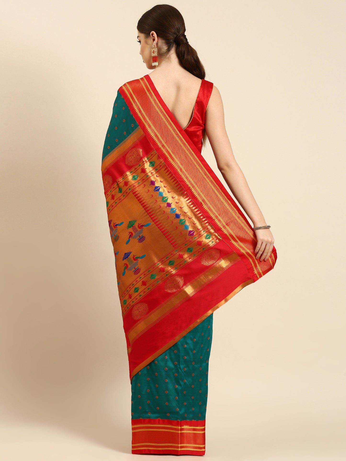 Raksha Rama & Red Soft Silk Double Pallu Paithani Saree