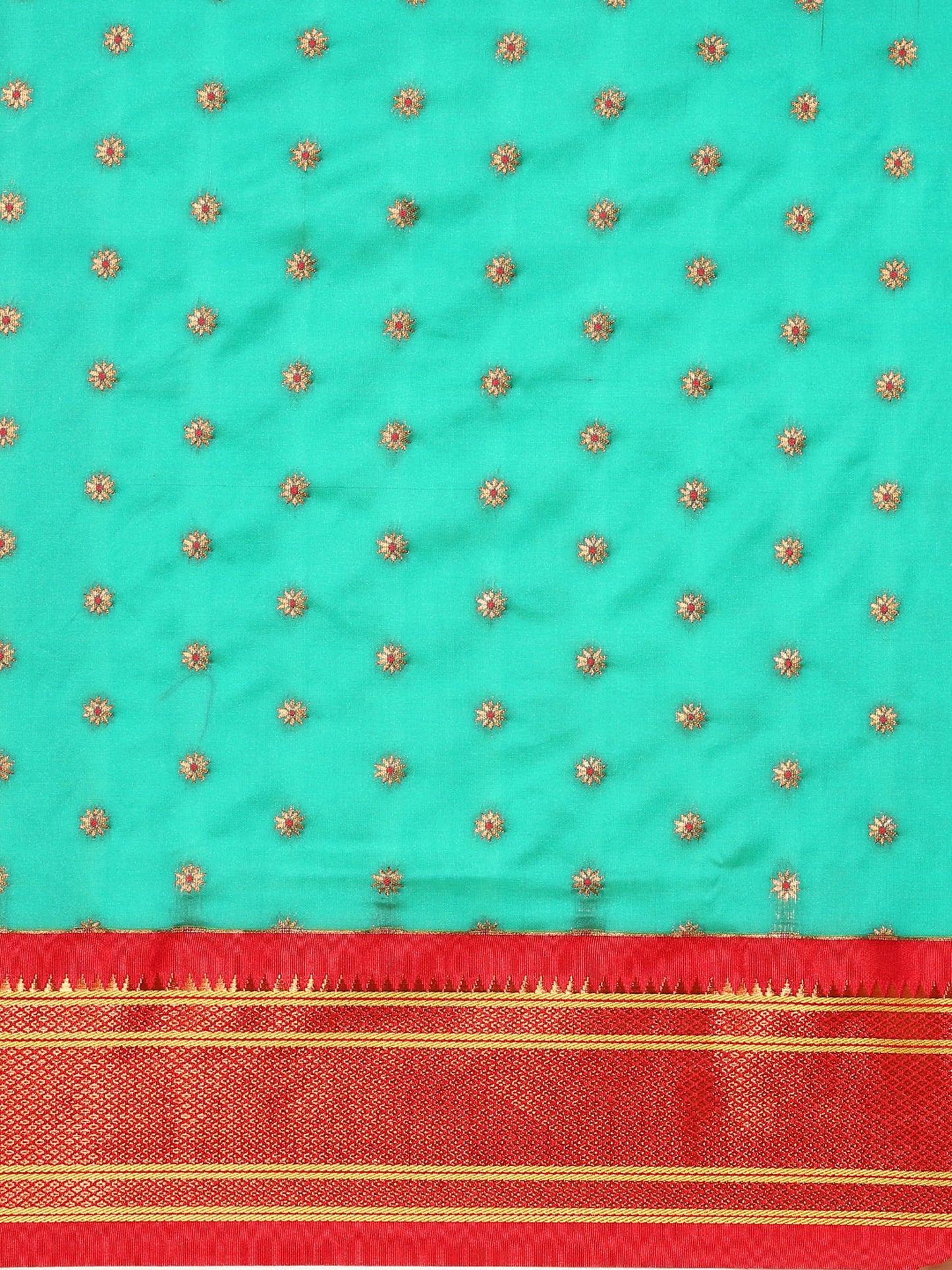 Raksha Sea Green & Red Soft Silk Double Pallu Paithani Saree