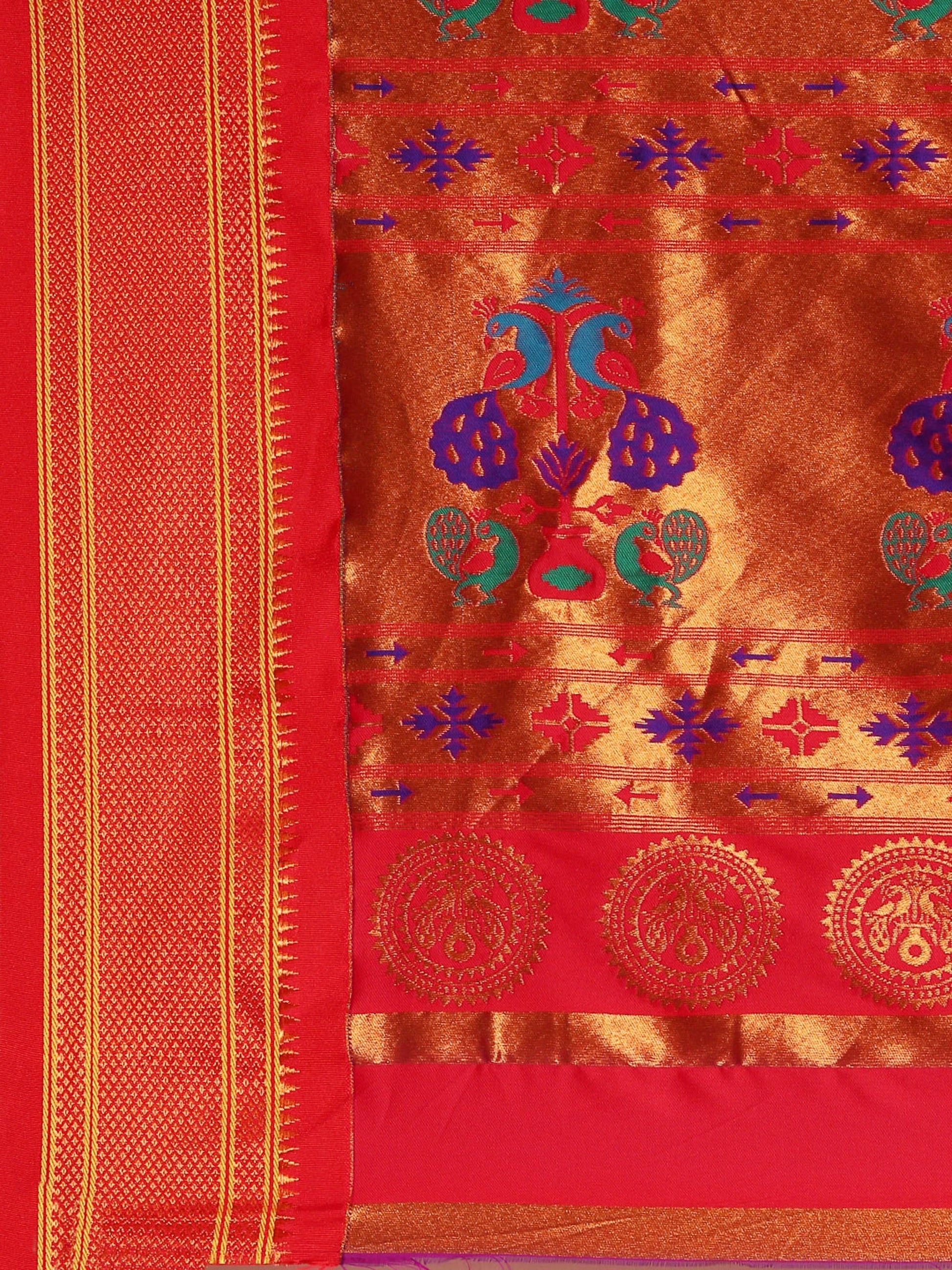            Amruta Firozi & Red: Soft Silk Muniya Paithani Saree     Varkala Silk Sarees
