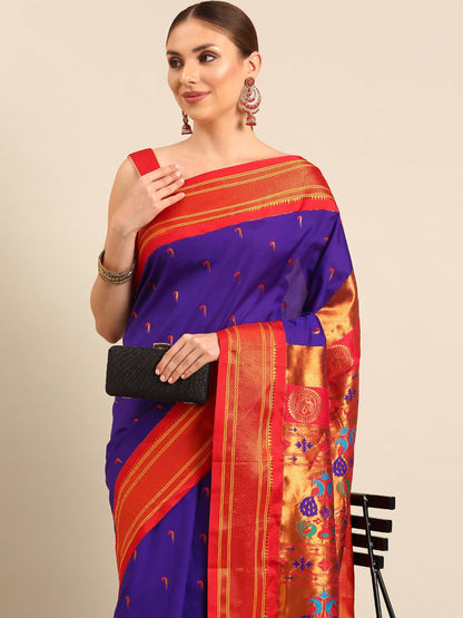            Amruta Violet & Red: Soft Silk Muniya Paithani Saree     Varkala Silk Sarees